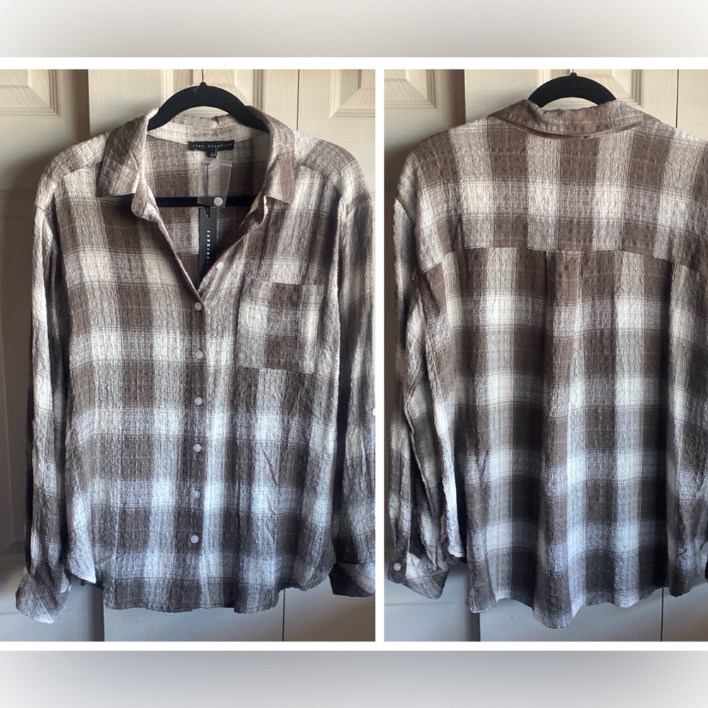 Jane + Delancey NWT Long Sleeve Button Down Plaid Rayon Blend Blouse Medium